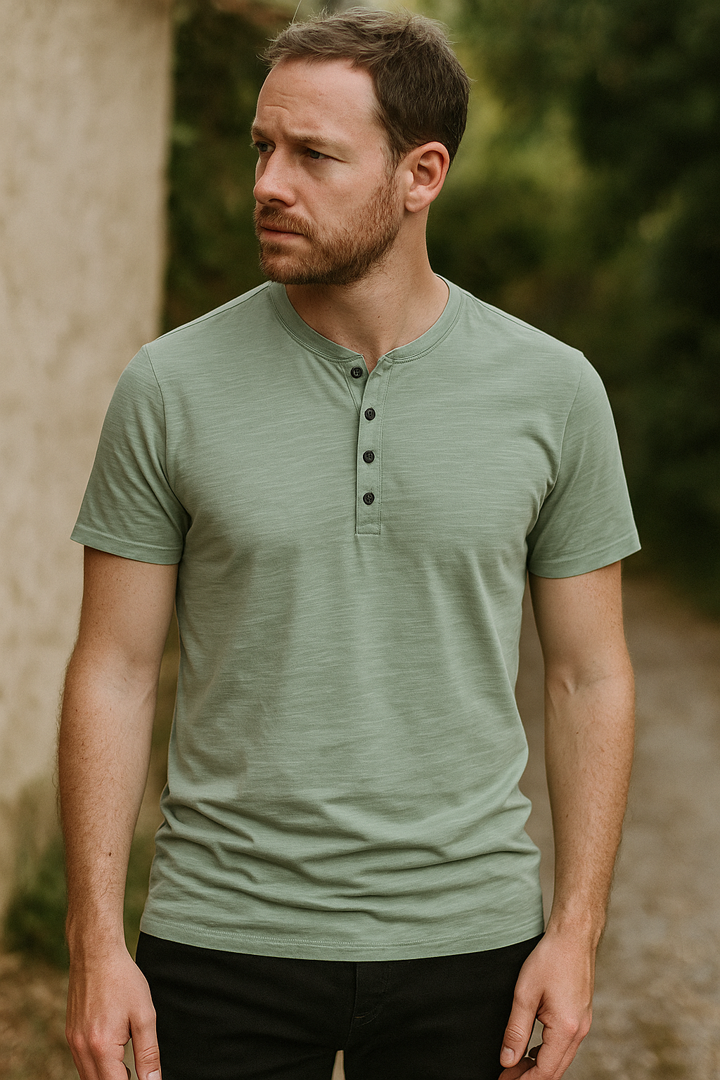 Tomasz – Męski T-shirt z Krótkim Rękawem i Zapięciem na Guziki