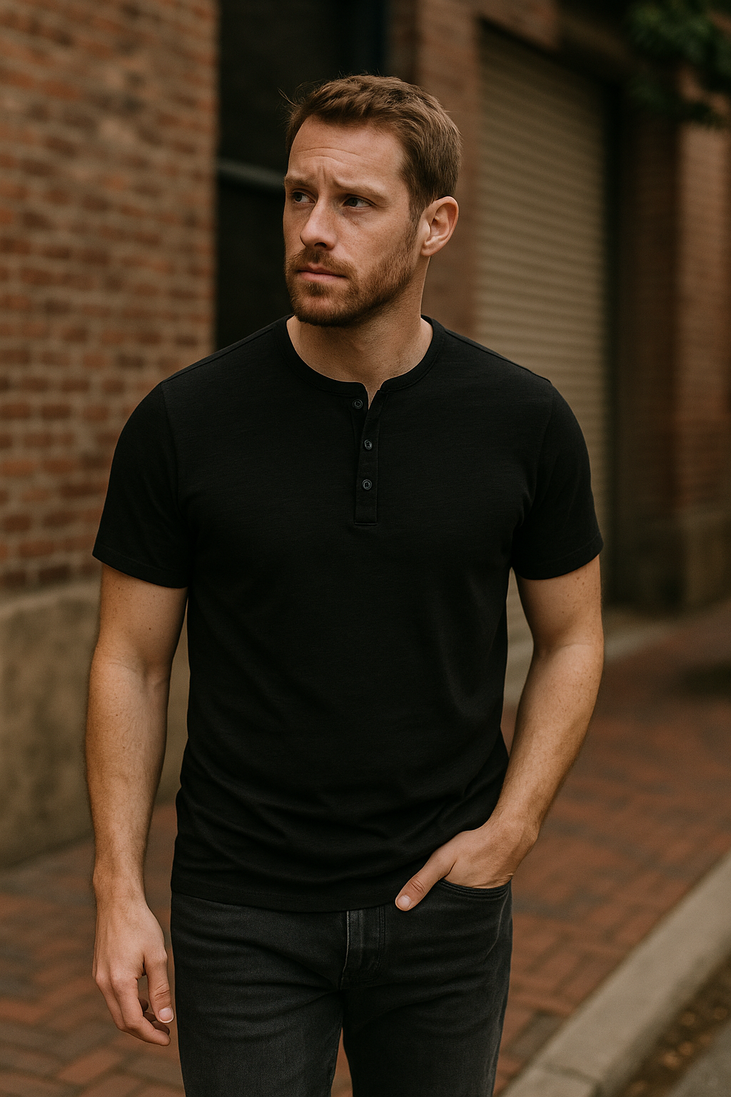 Tomasz – Męski T-shirt z Krótkim Rękawem i Zapięciem na Guziki