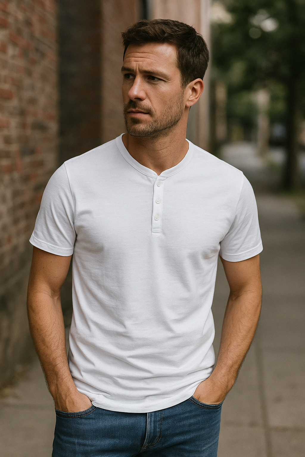 Tomasz – Męski T-shirt z Krótkim Rękawem i Zapięciem na Guziki
