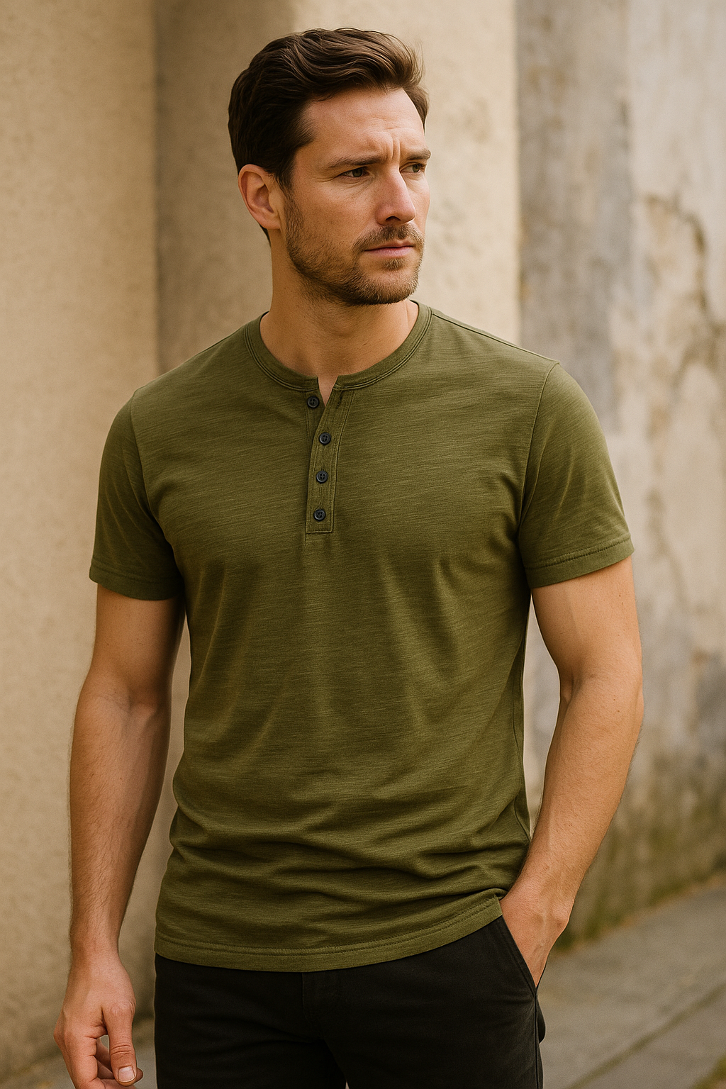 Tomasz – Męski T-shirt z Krótkim Rękawem i Zapięciem na Guziki