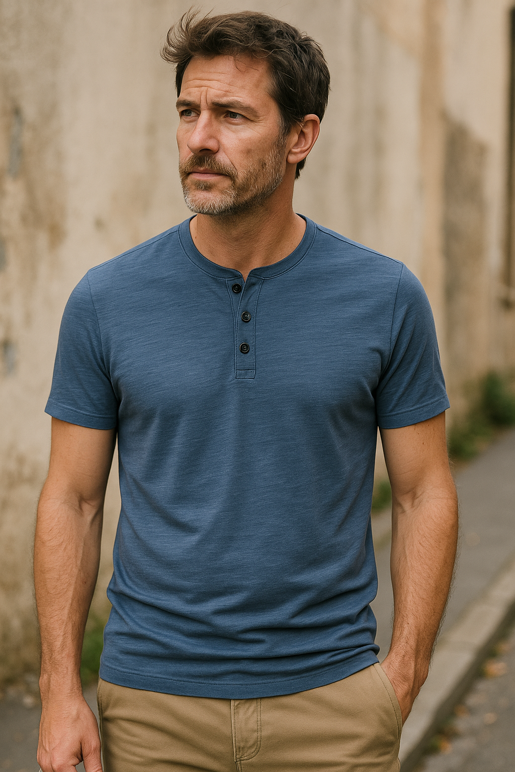 Tomasz – Męski T-shirt z Krótkim Rękawem i Zapięciem na Guziki